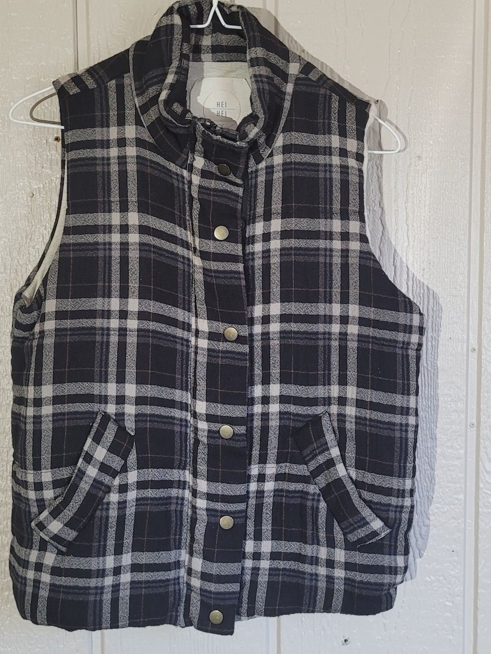 Hei Hei Black & White Plaid Puffer Vest